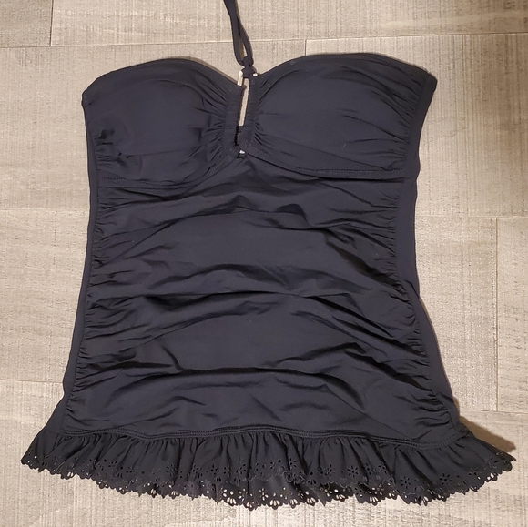 Black One Piece Ruffle Bandeau Tankini Top - Picture 2 of 4